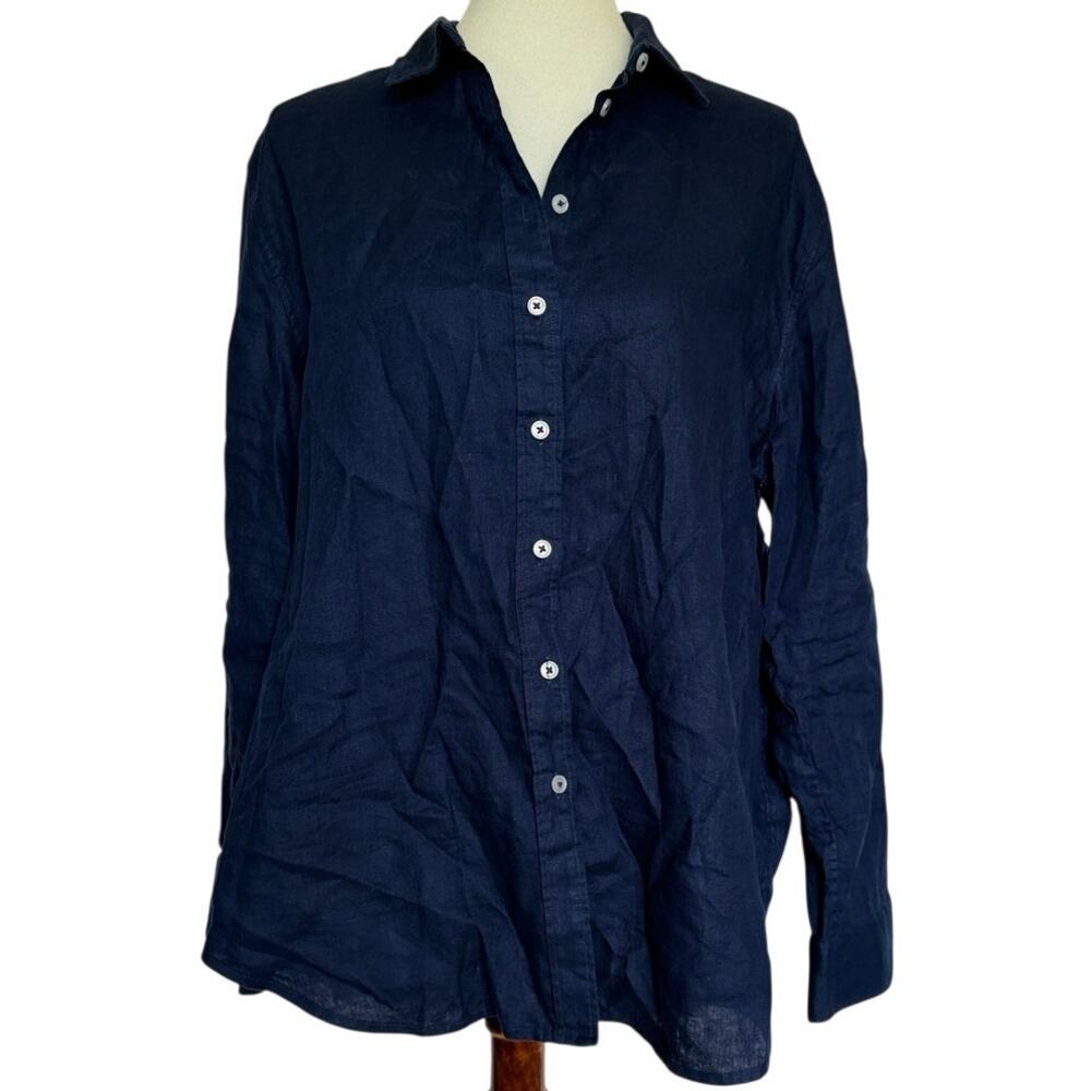 Women's Quince 100% European Linen Long Sleeve Shirt - Deep Navy - XL